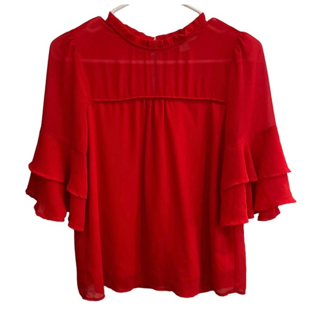 Red Ruffle blouse Size Medium - Picture 2 of 3